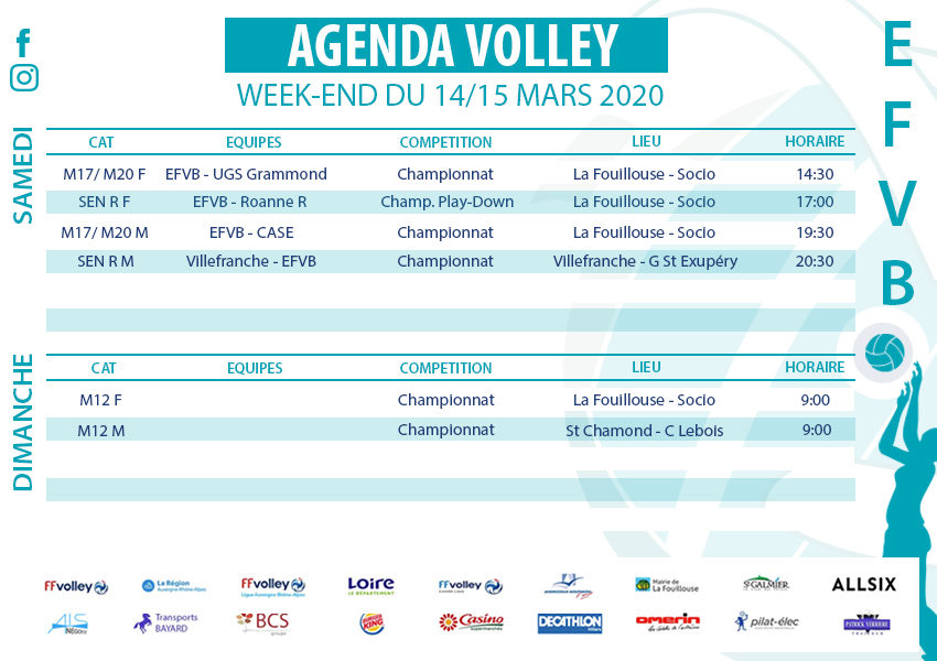 Agenda Week-end du 14 et 15 mars 2020