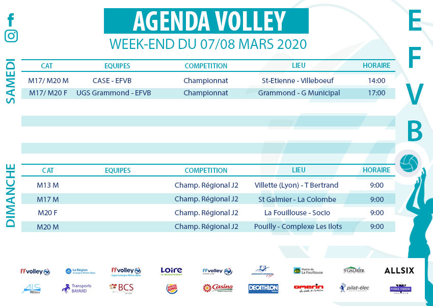 Agenda week-end du 7 et 8 mars 2020