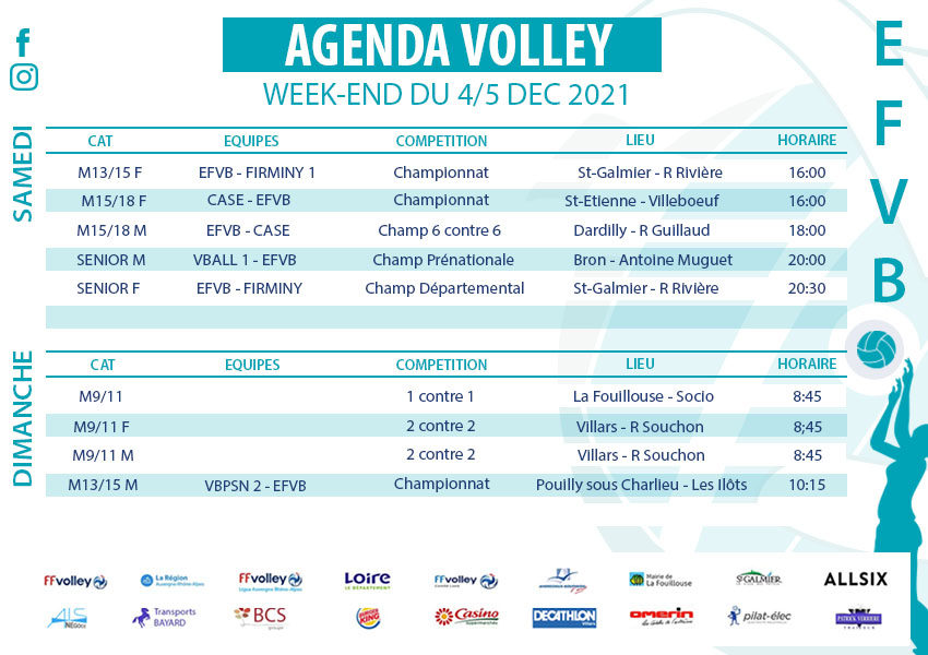 Agenda Week-end du 4 et 5 décembre 2021