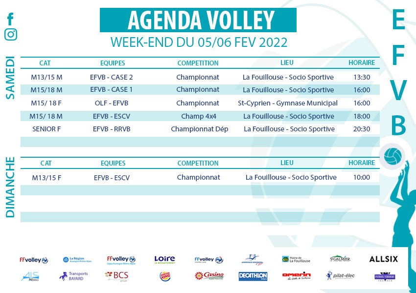 Agenda Week-end du 5 et 6 février 2022